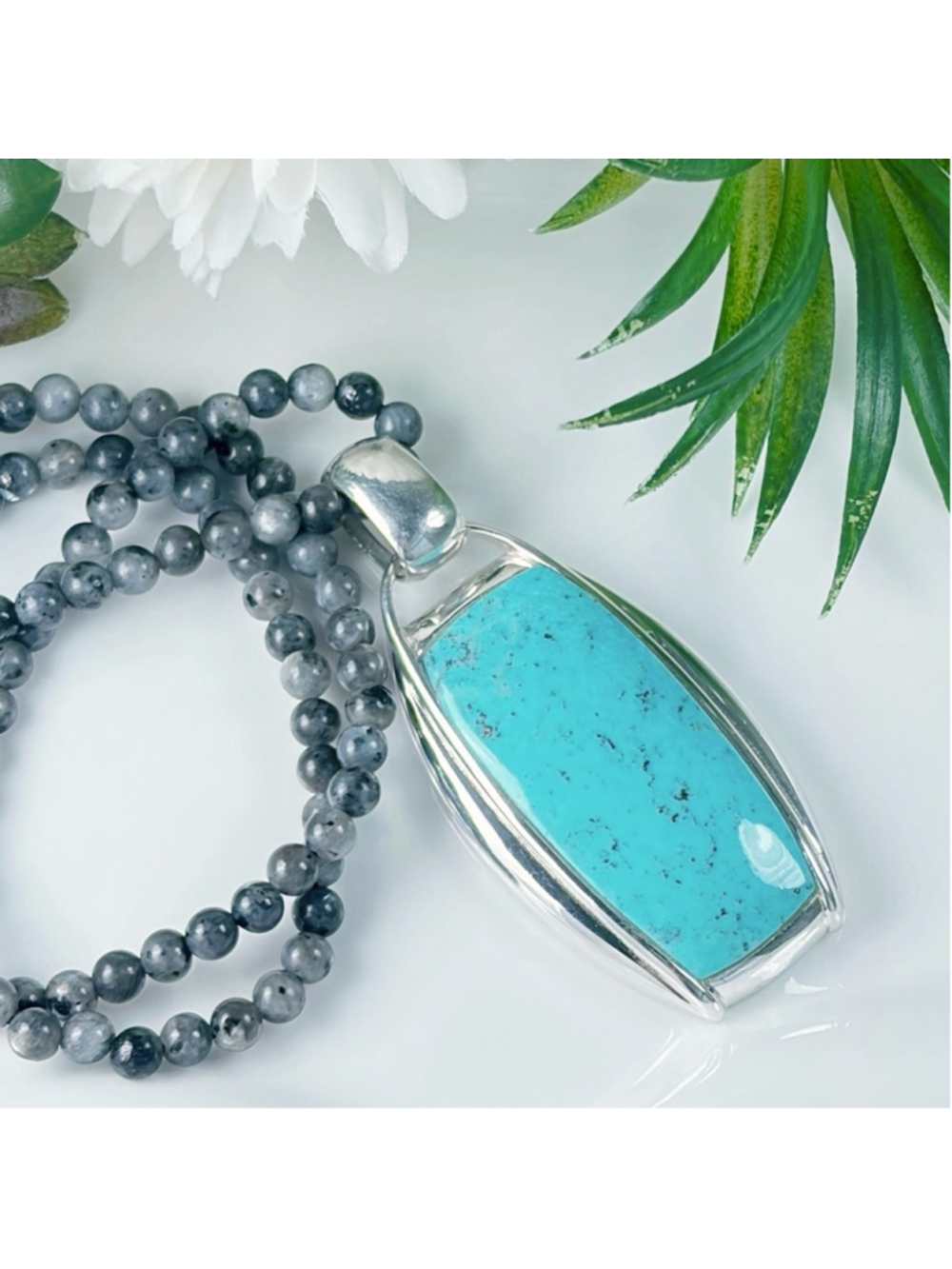 Chunky Large Vintage Southwest Boho Sterling Silver 925 Turquoise Pendant